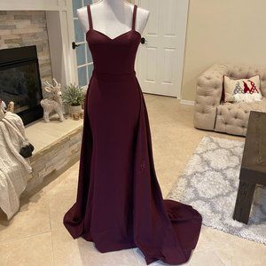 Portia and Scarlett Endora Gown Strapless Plum Dress with Tail